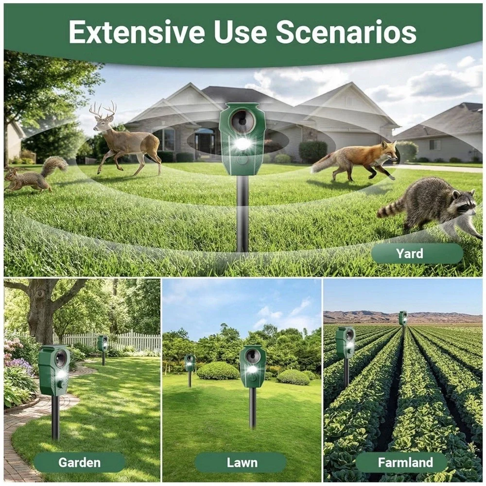 solar ultrasonic animal repellers outdoor With Motion Sensor‎ & LED Lights